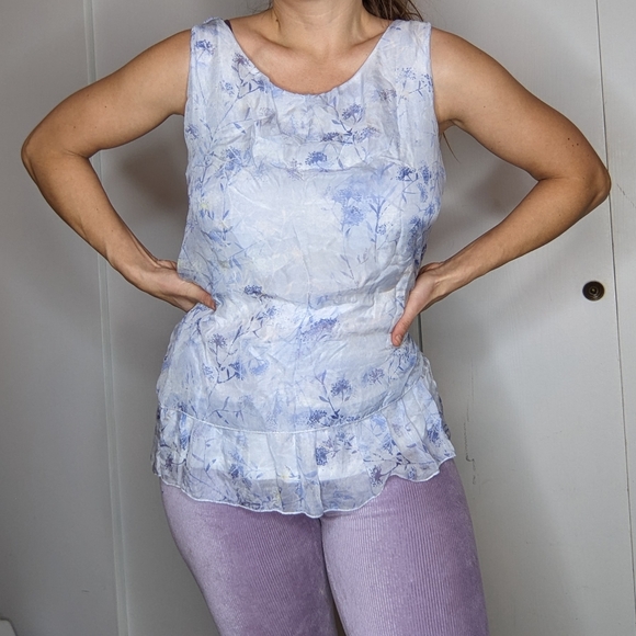 Tops - Vintage Silk Floral Airy Sleeveless Blouse